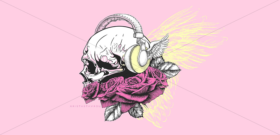 Skull Art with Roses Skull Art