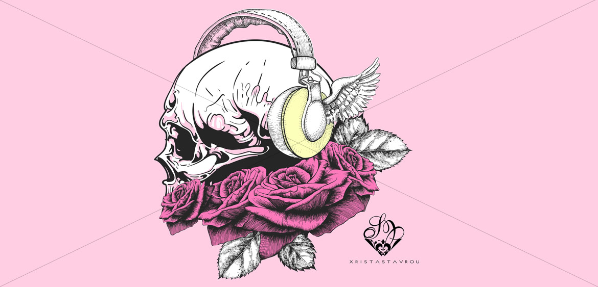 Skull Art with Headphones Skull Art