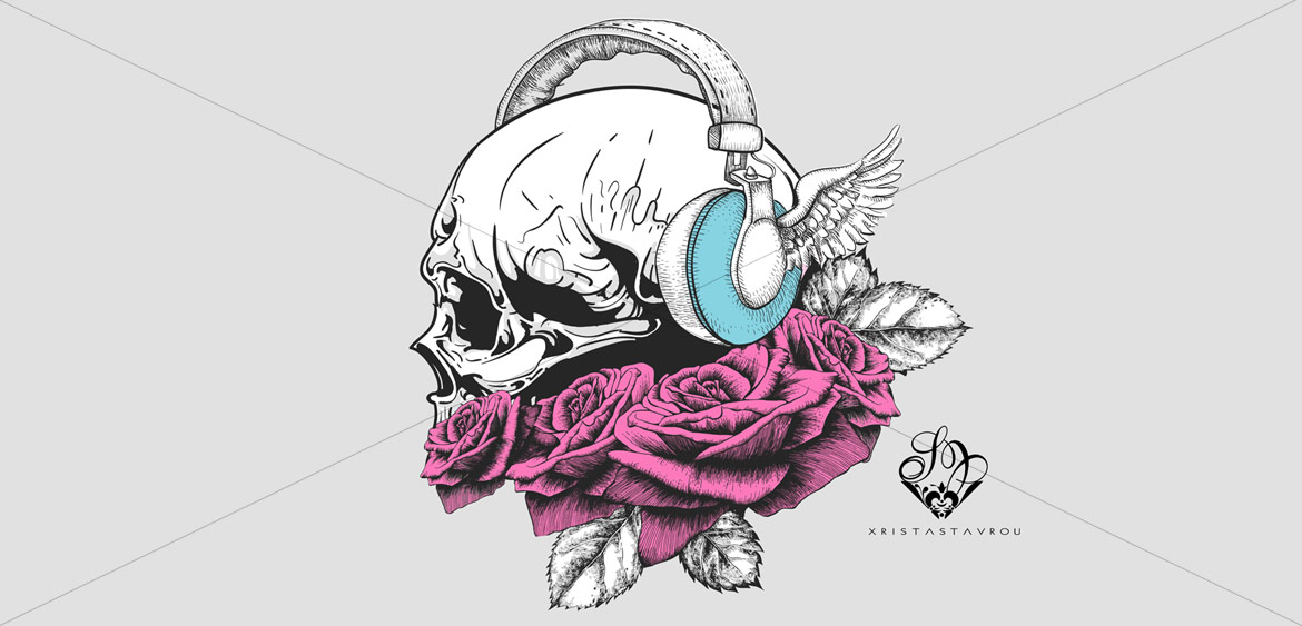 Skull Art with Headphones Skull Art